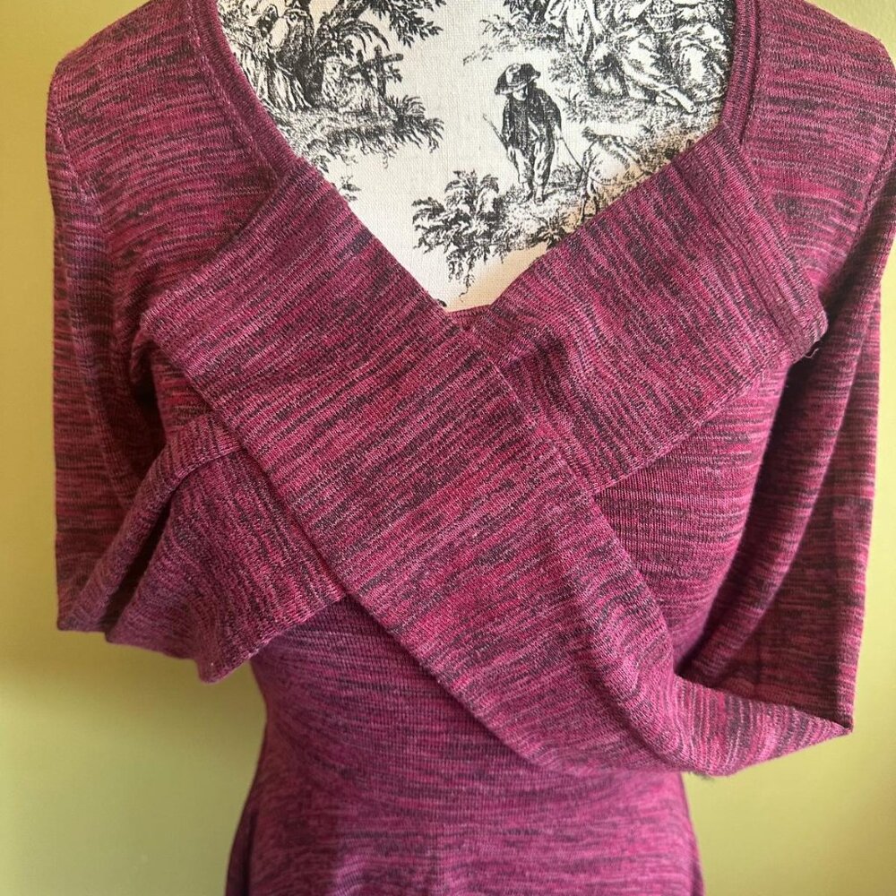 Superdry Red Heathered Henley Dress Long Sleeve Fit Flare Skater Ribbed Mini - Picture 4 of 5